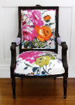 Love the bright colors, the updated contemporary scale of this floral fabric. So chic used on this classic traditional chair!
